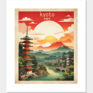 Kyoto Japan Vintage Travel Tourism Sunset Posters and Art